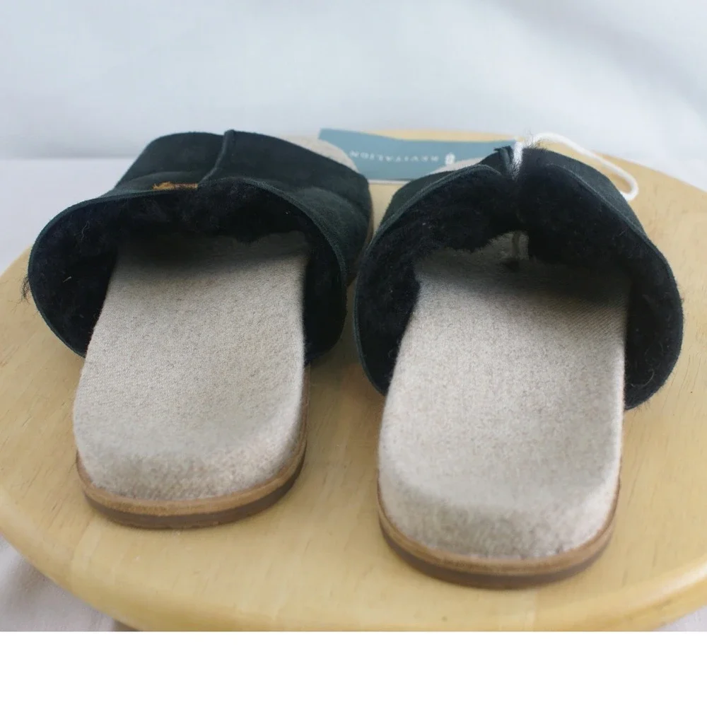 Revitalign Spruce Sher Slip Black Suede Faux Fur Orthotic Sandals Size 8B - Picture 8 of 8